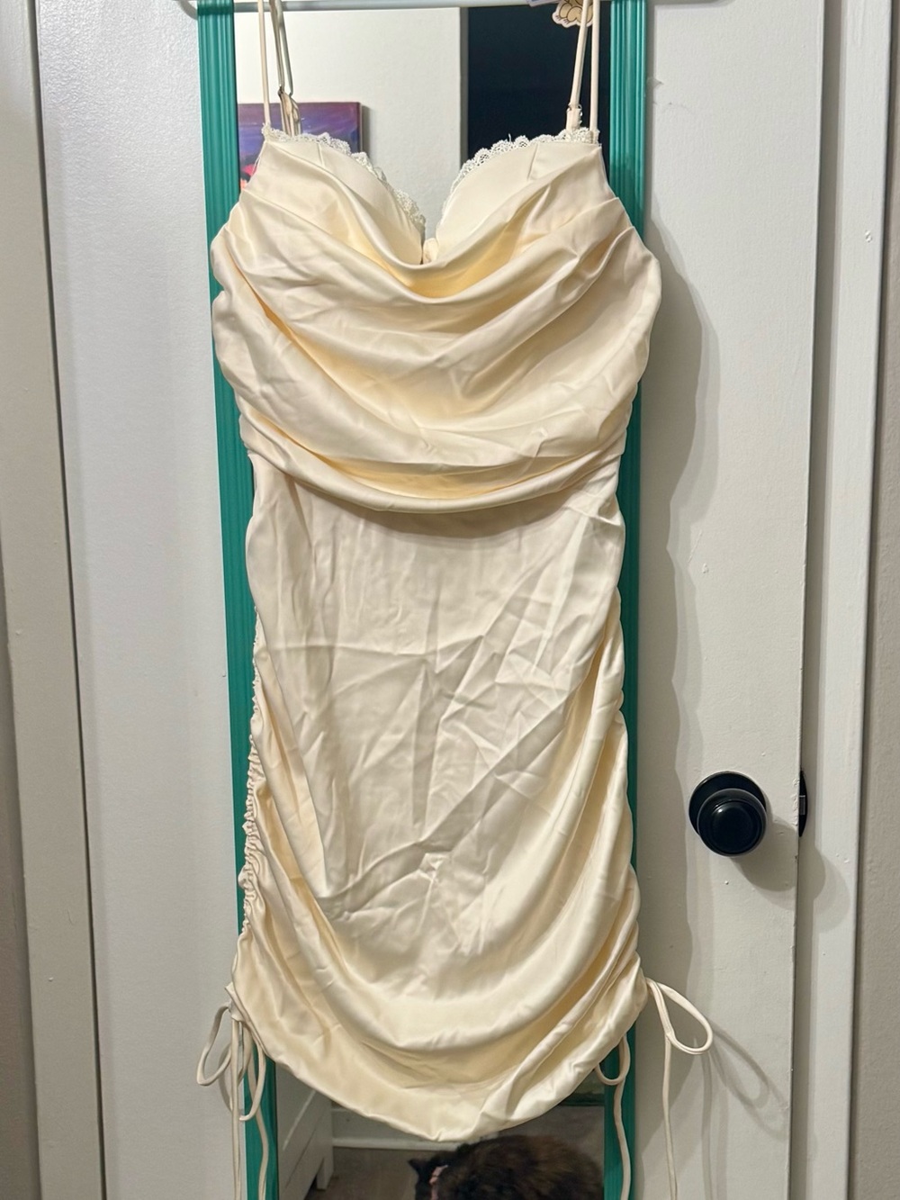 Fashion Nova Cream Satin Cowl Mini Dress